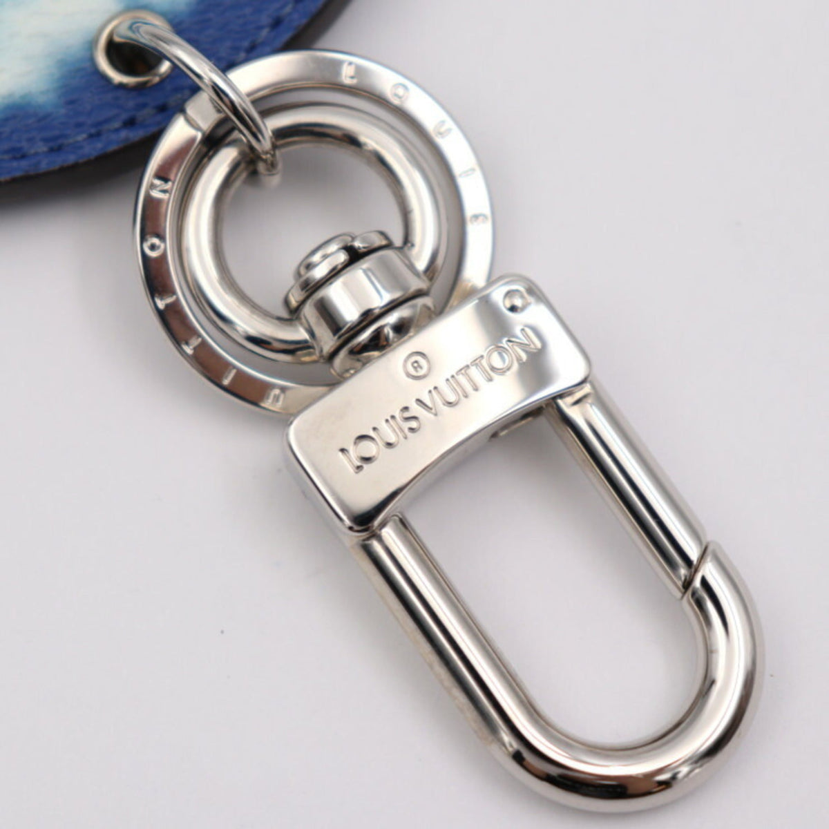 LOUIS VUITTON Portocre Illustre Keychain M69272 Leather Blue White Silver Metal Fittings Key Ring Bag Charm