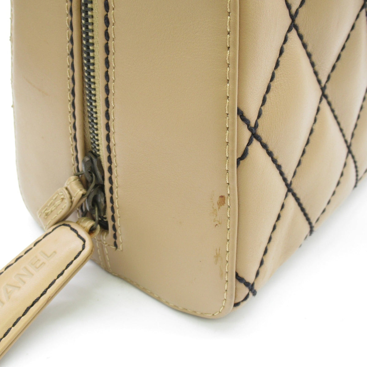 CHANEL Wild Stitch Handbag Beige leather