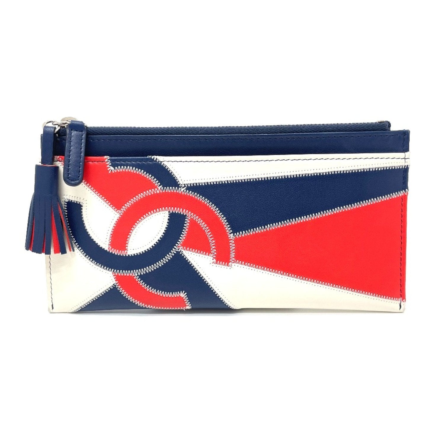 Chanel CC Mark Wallet Card Case Blue x White x Red