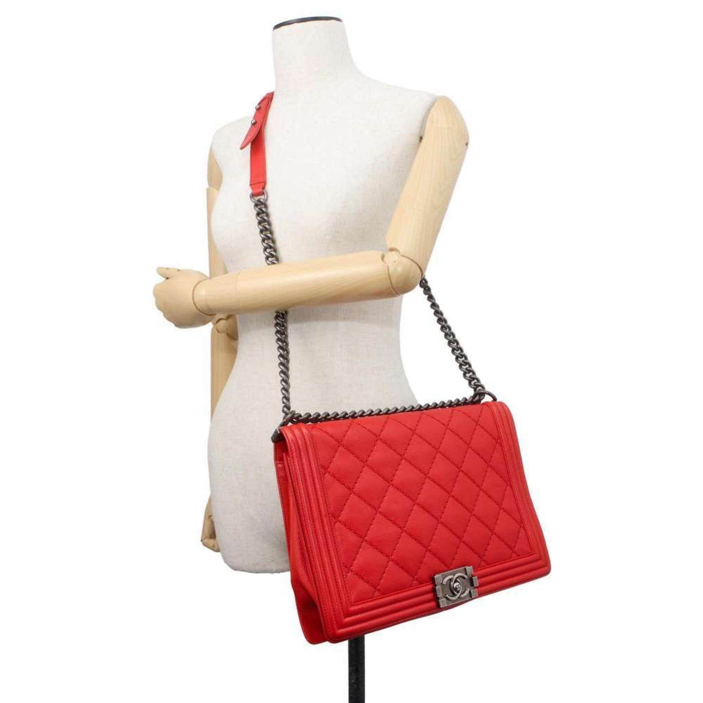 Chanel Chain Shoulder Bag Boy Coco Mark Lambskin CHANEL Red