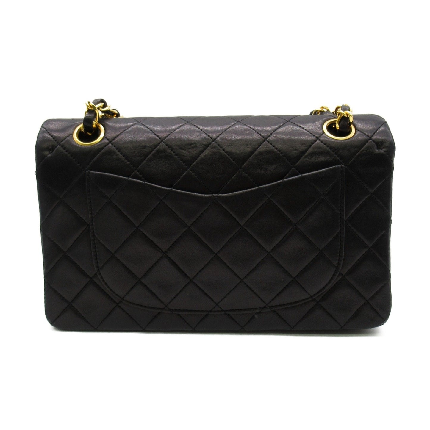 CHANEL Matelasse Double Flap Chain Shoulder Bag Black Lambskin (sheep leather)