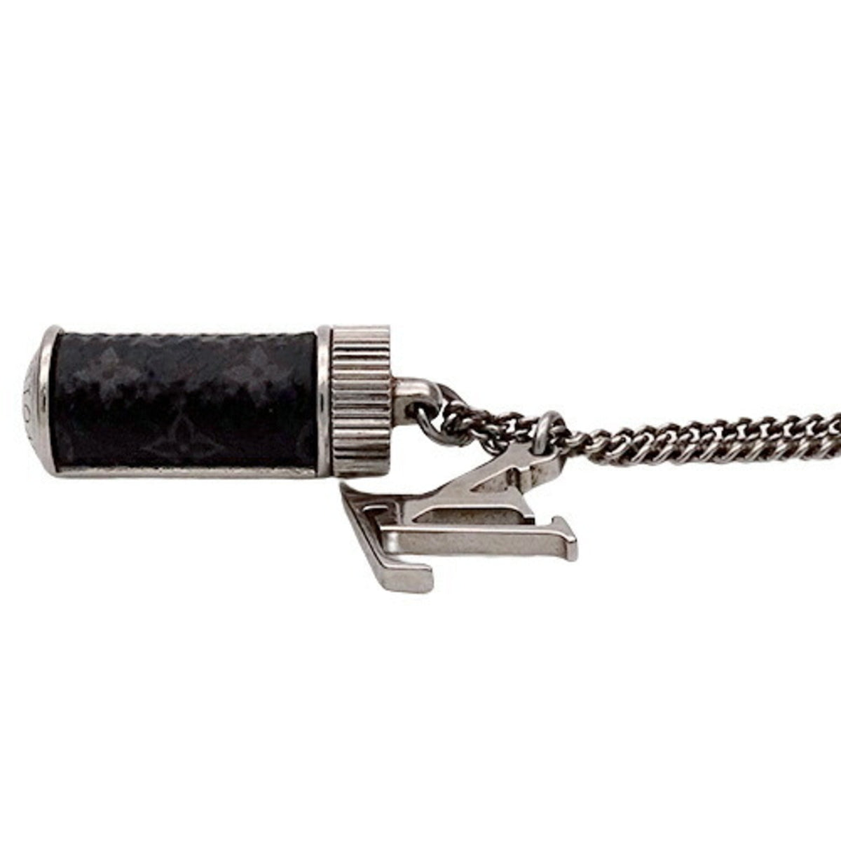 LOUIS VUITTON Necklace Monogram Eclipse Men's Collier Charms Black Silver M63641 Pendant