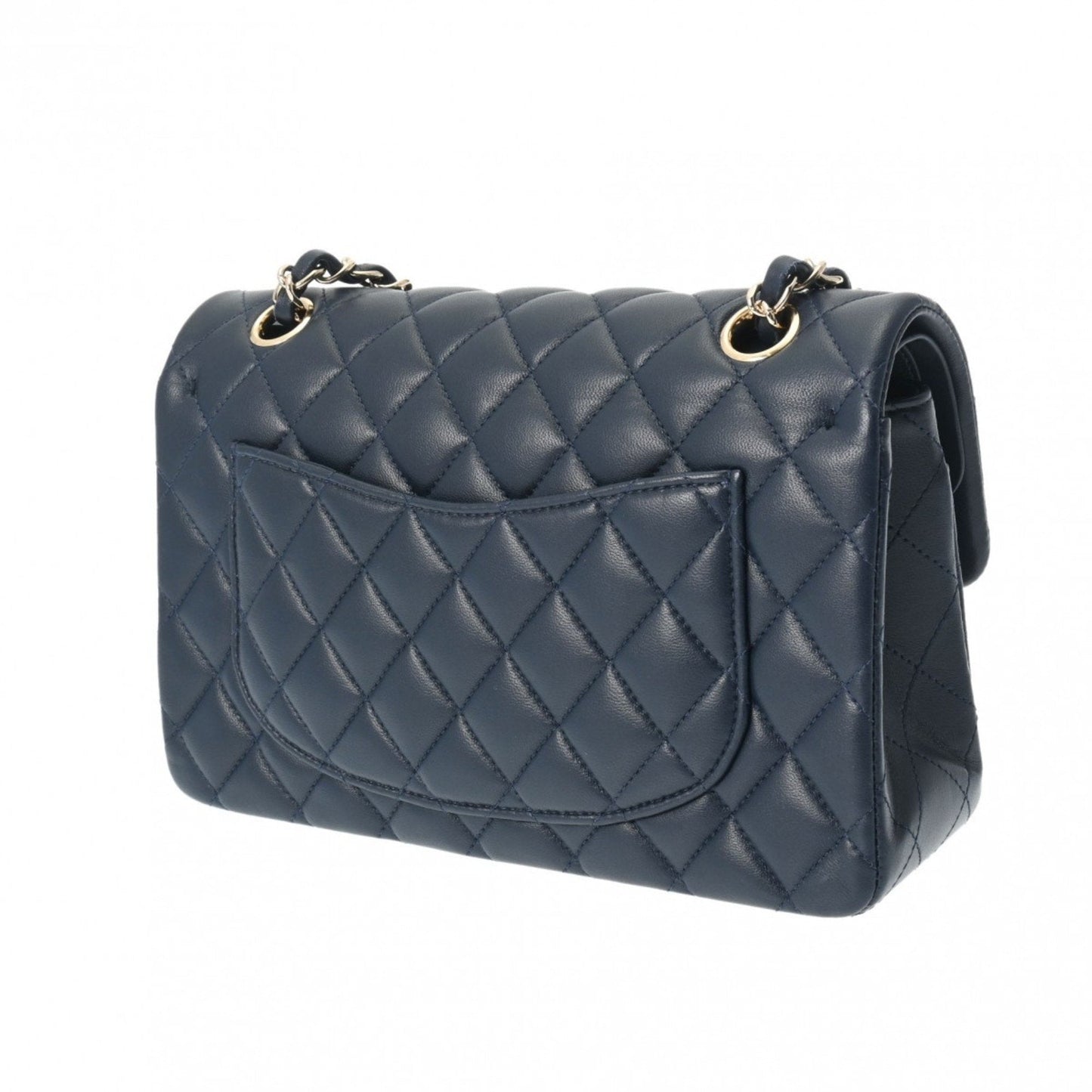 CHANEL Chanel Matelasse Chain Shoulder 23cm W Flap Navy Champagne A01113 Women's Lambskin Bag