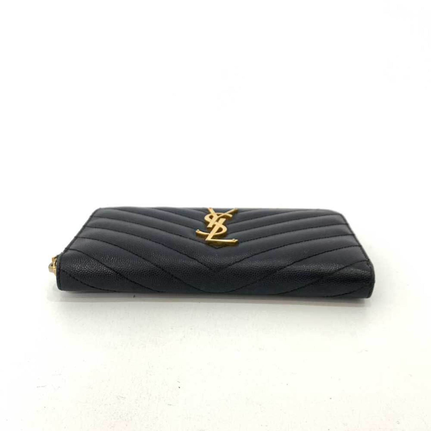 SAINT LAURENT Wallet Long Round Dark Navy YSL Monogram Quilted Full Zip Ladies Leather 358094 SAINTLAURENT