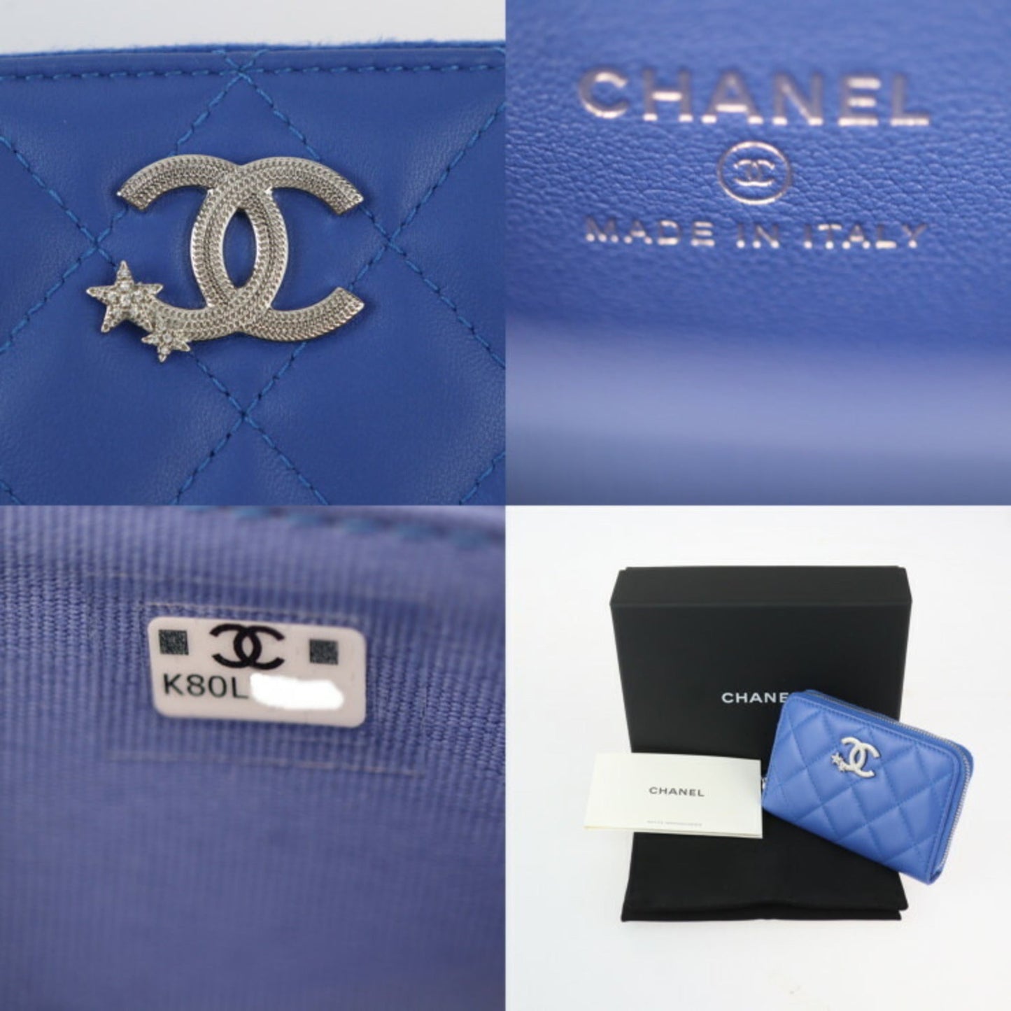 CHANEL Chanel Wallet Cocostar Wallet/Coin Case AP3728 Lambskin Blue Round Quilted Coin Purse