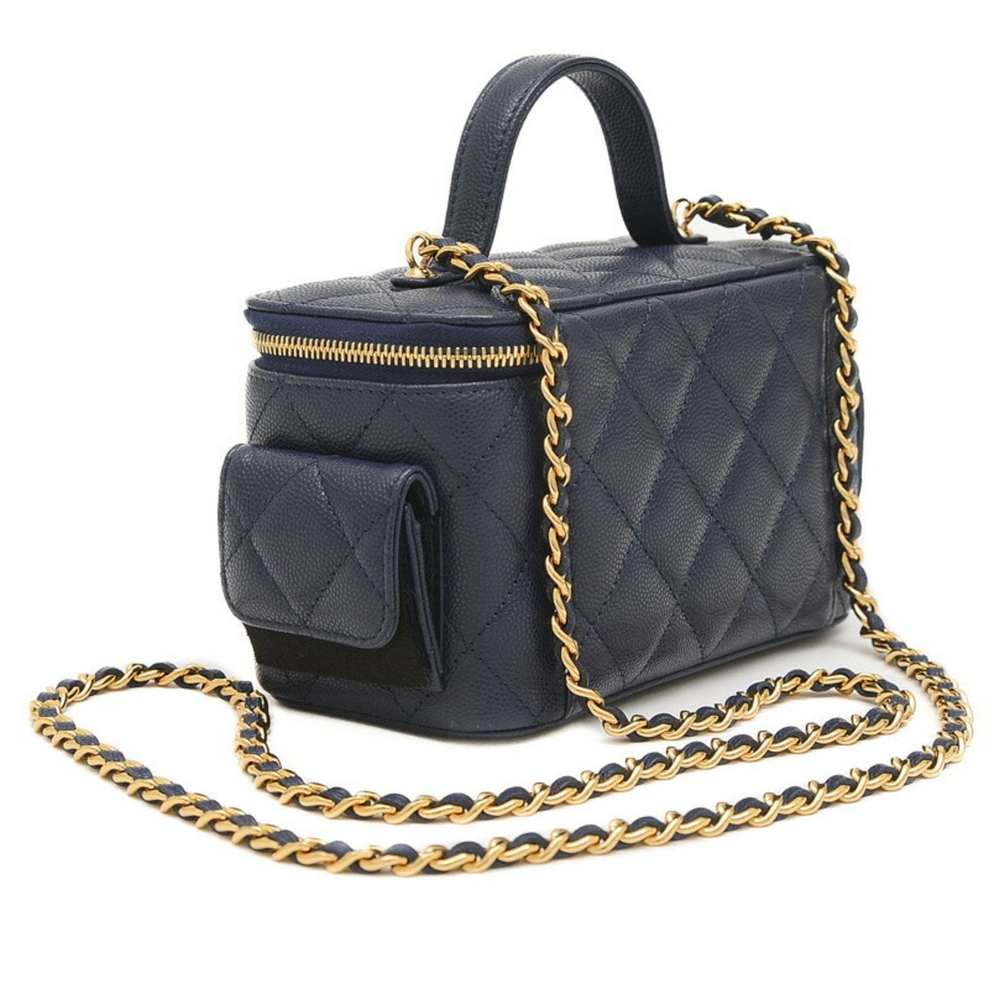 Chanel Matelasse Vanity Shoulder Bag Caviar Skin Navy AP3017