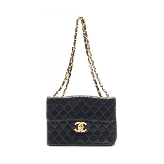 CHANEL Deca Matelasse 30 Single Flap Shoulder Bag, Lambskin, Women's, Black