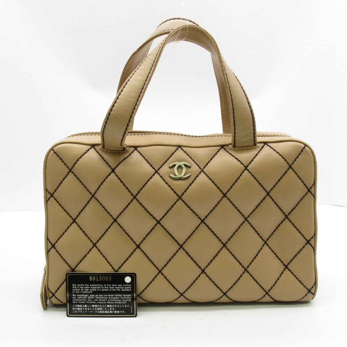 CHANEL Wild Stitch Handbag Beige leather