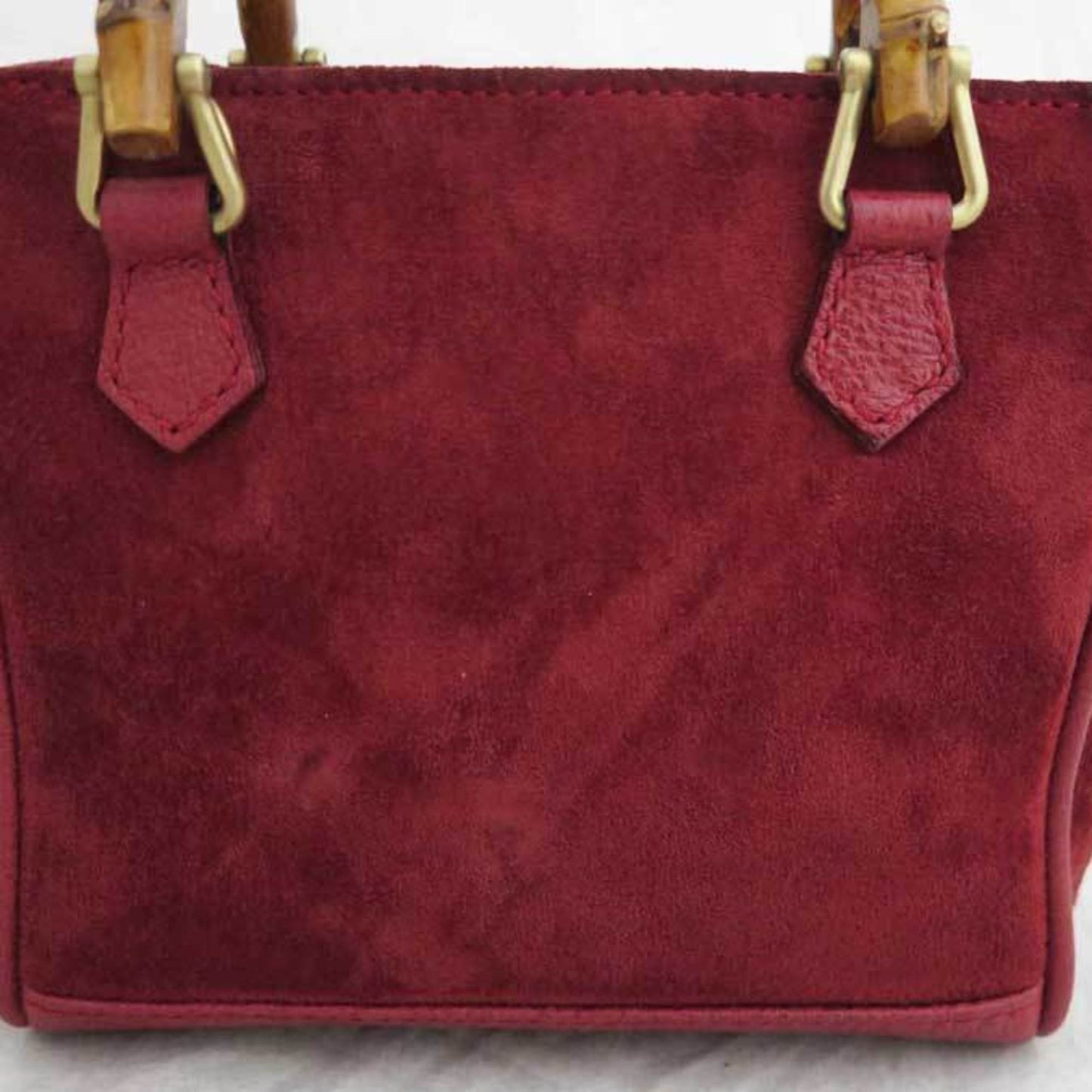 Gucci 2way Bag Bamboo Red Suede Leather Mini Handbag Shoulder Ladies