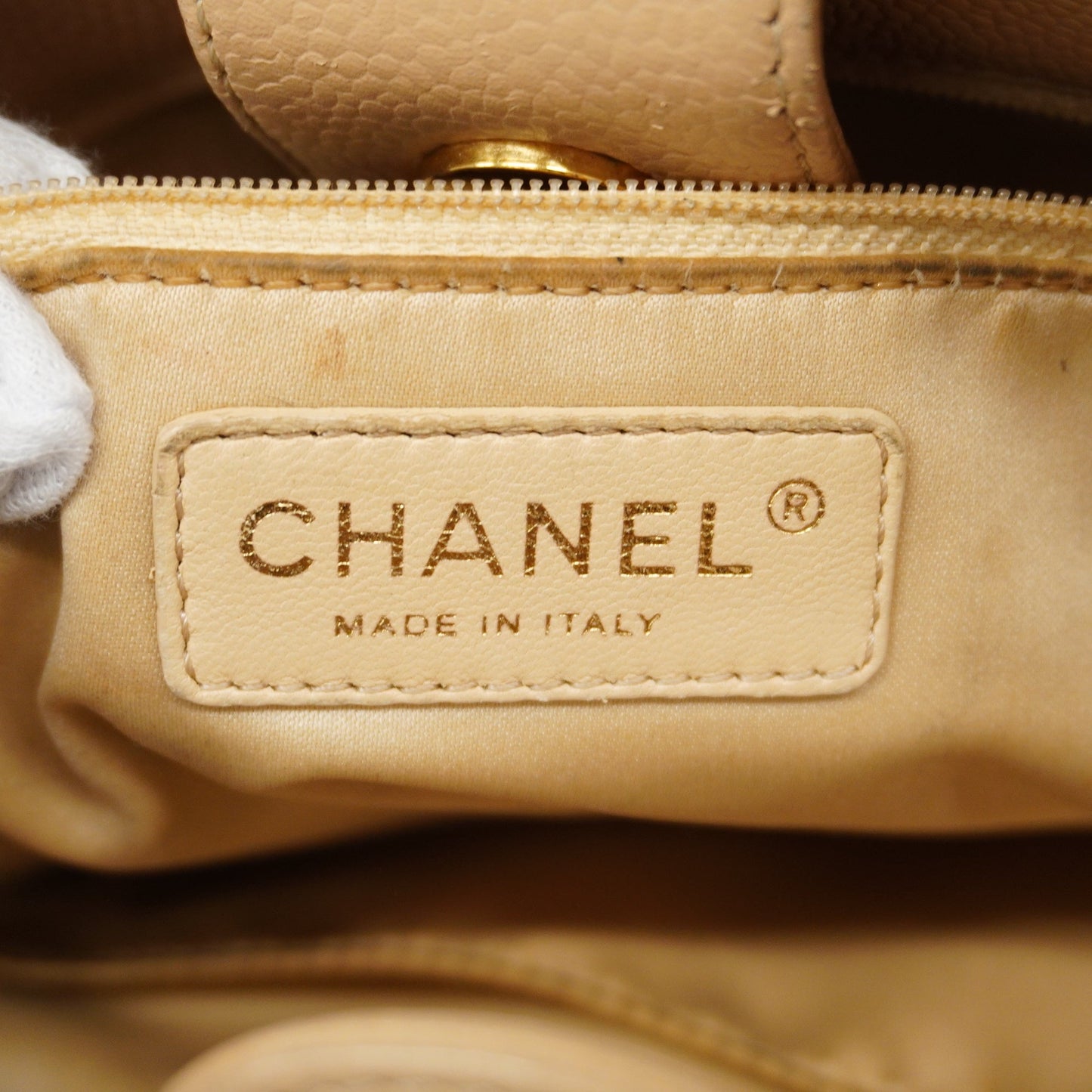 ChanelAuth  Matelasse Chain Shoulder Women's Caviar Leather Tote Bag Beige