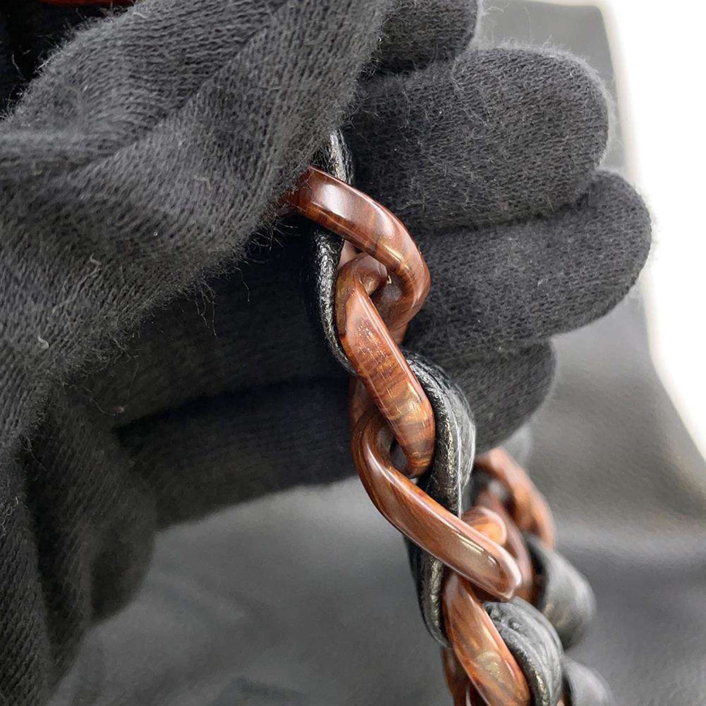 Chanel Tote Bag Coco Mark Wood Grain Plastic Chain A14202 CHANEL Black Shoulder