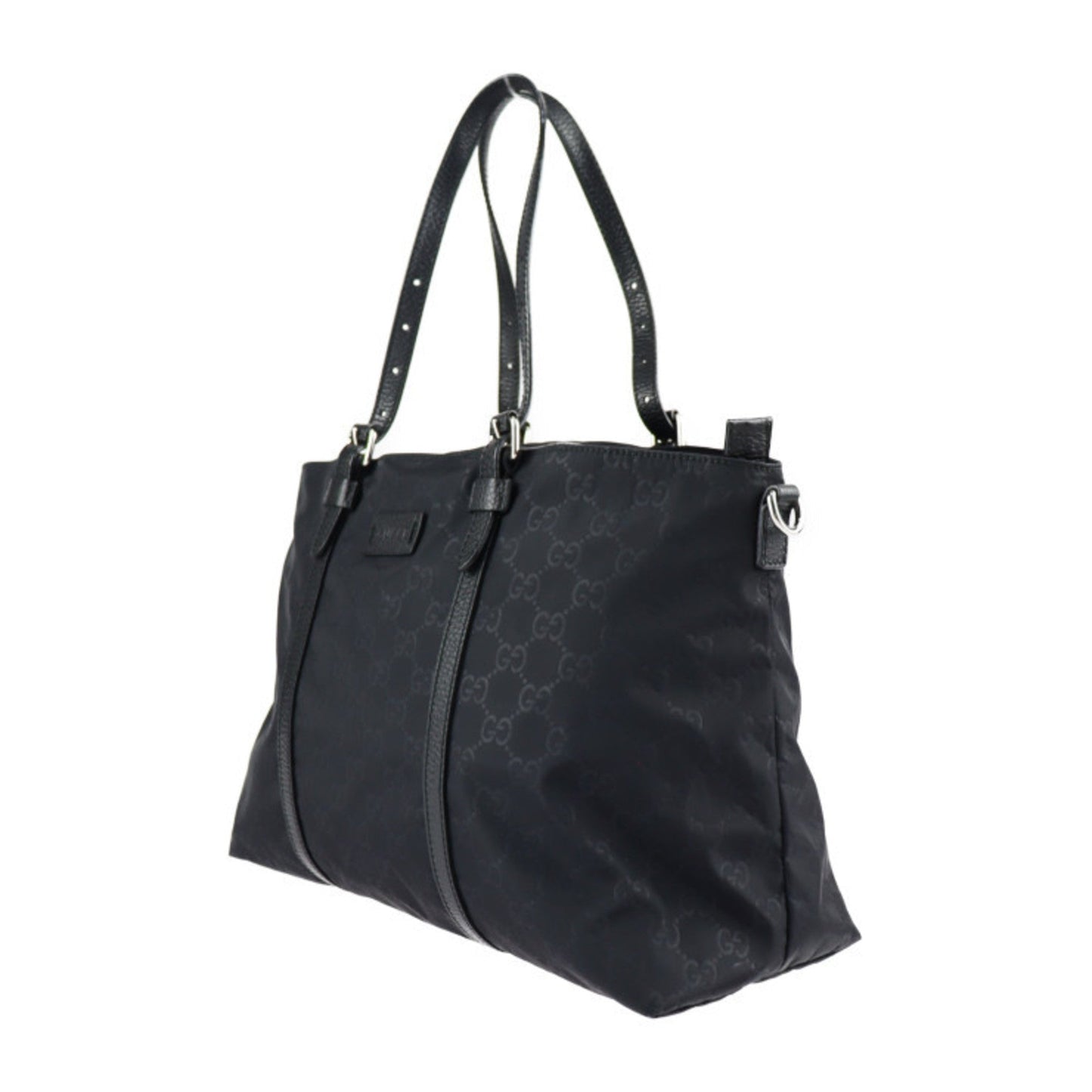GUCCI tote bag 387067 GG nylon x leather black silver hardware handbag