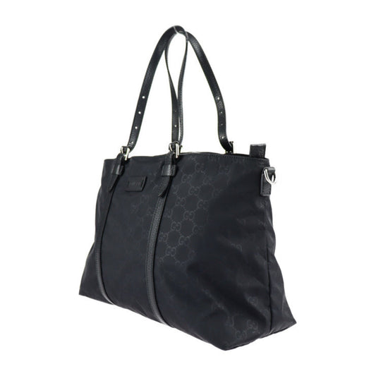 GUCCI tote bag 387067 GG nylon x leather black silver hardware handbag