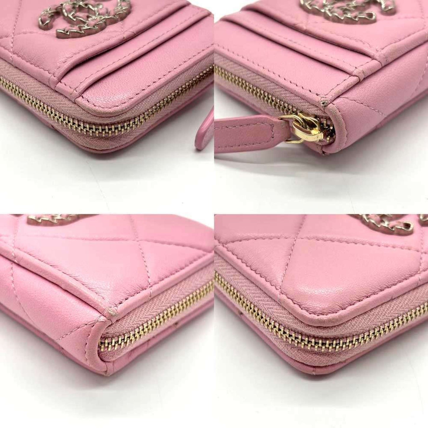 Chanel Matelasse Wallet/Coin Case Lambskin Pink Wallet Leather CHANEL