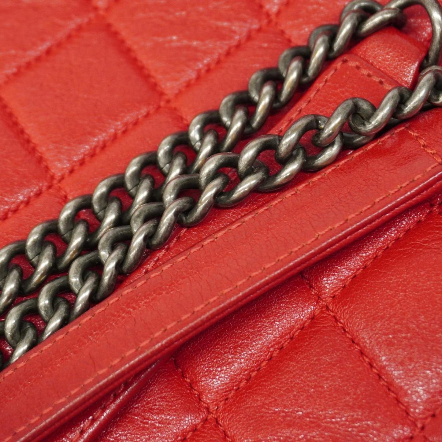 Chanel Shoulder Bag Matelasse W Chain Lambskin Red Women's
