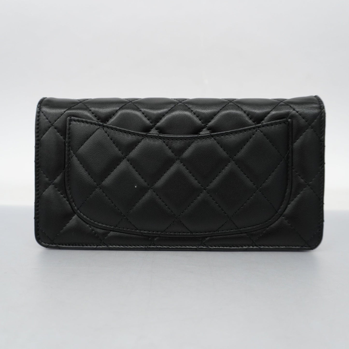 ChanelAuth  Matelasse Silver Metal Fittings Women's Lambskin Long Wallet Black