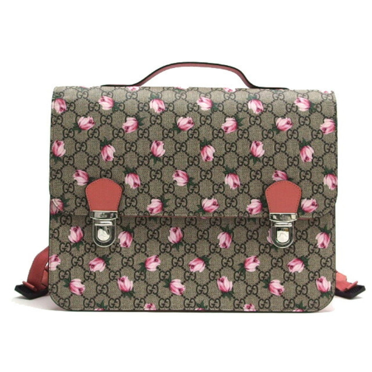 Gucci Beige Pink Green Pink Coated Canvas Leather Backpack