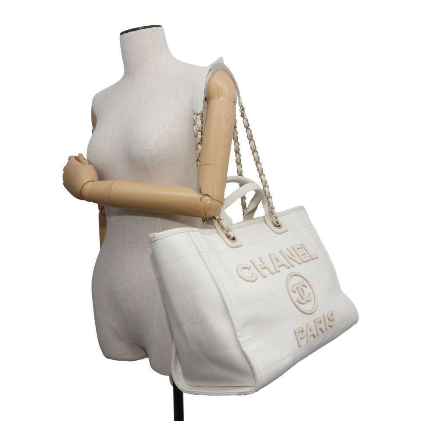 Chanel Tote Bag Deauville Line Coco Mark Large Canvas A66941 2way Shoulder White