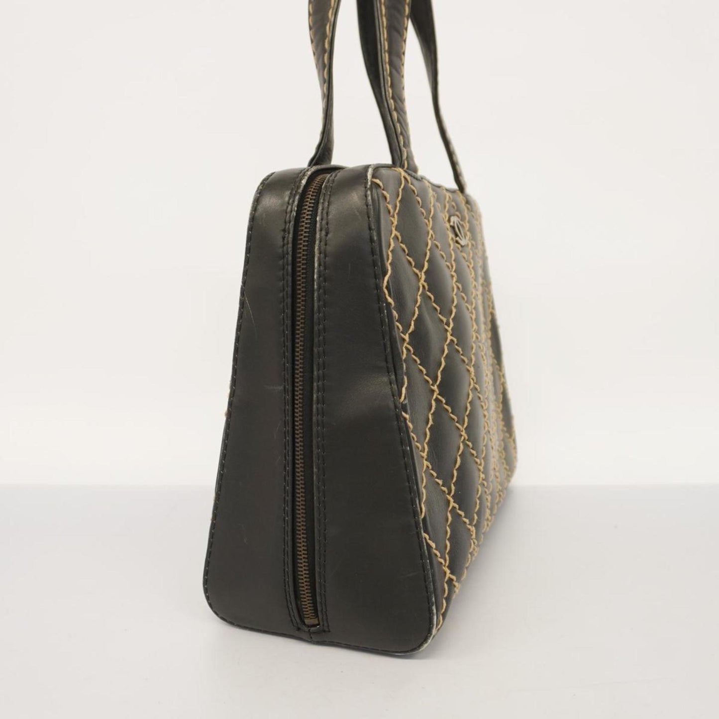 Chanel Tote Bag Wild Stitch Leather Black Women's