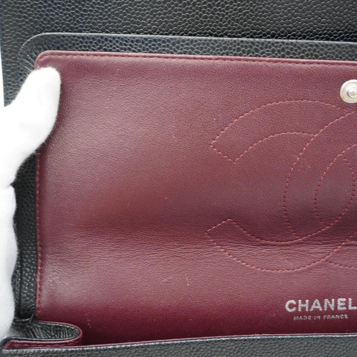 Chanel Shoulder Bag Matelasse W Flap Chain Caviar Skin Black Women's