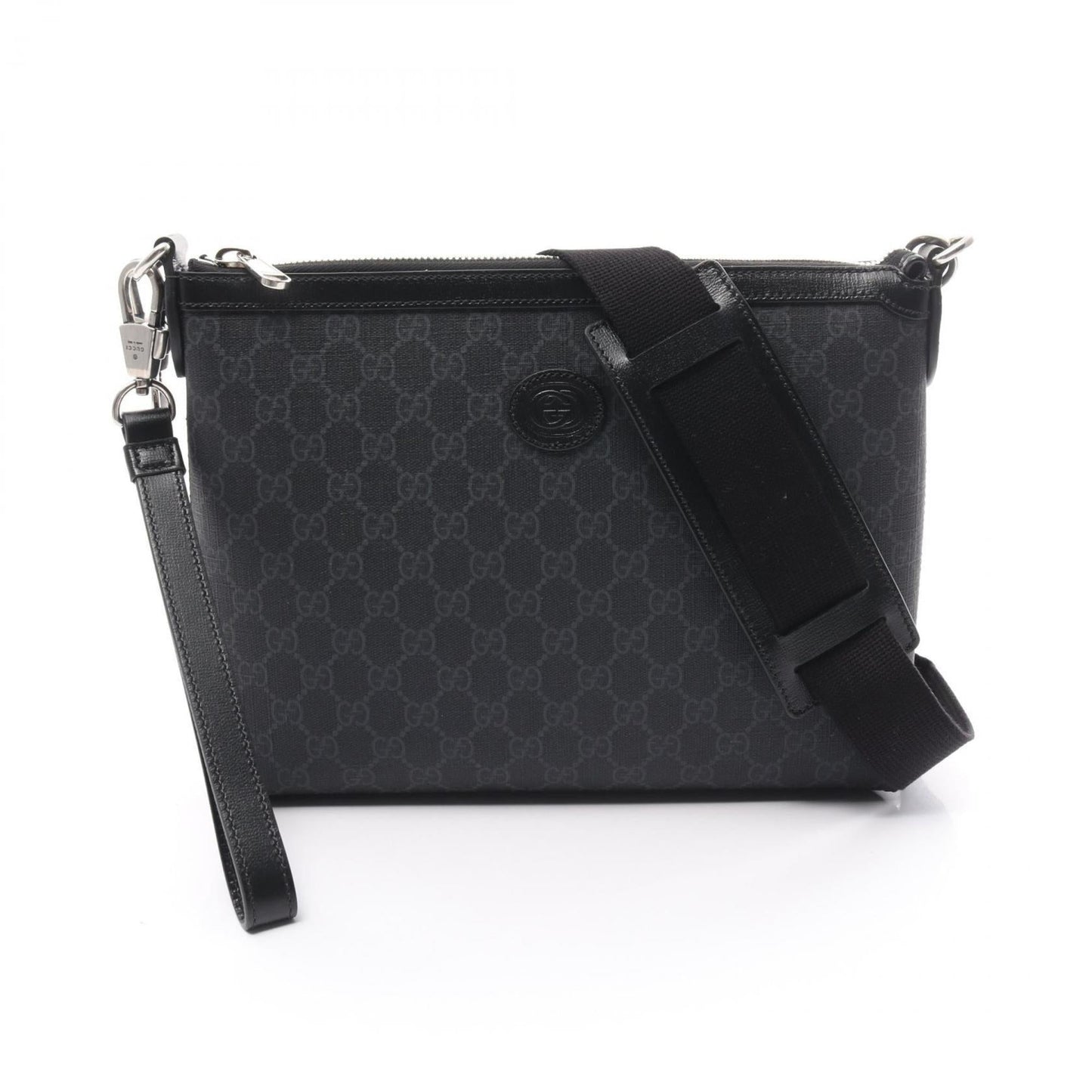 Gucci Black Gray Pvc Coated Canvas Leather Shoulder Bag ()