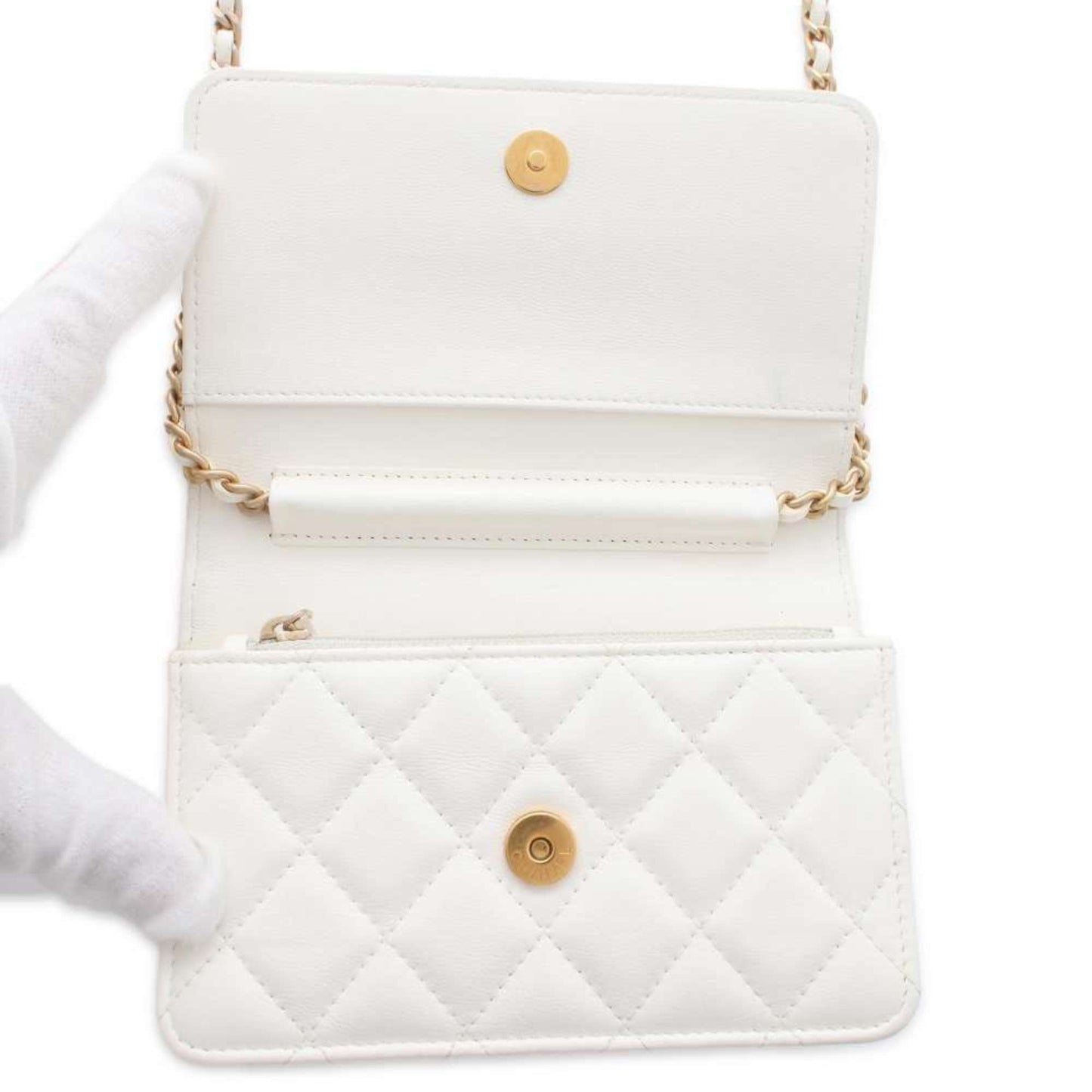 Chanel Chain Wallet Matelasse Frill Coco Mark Lambskin CHANEL White