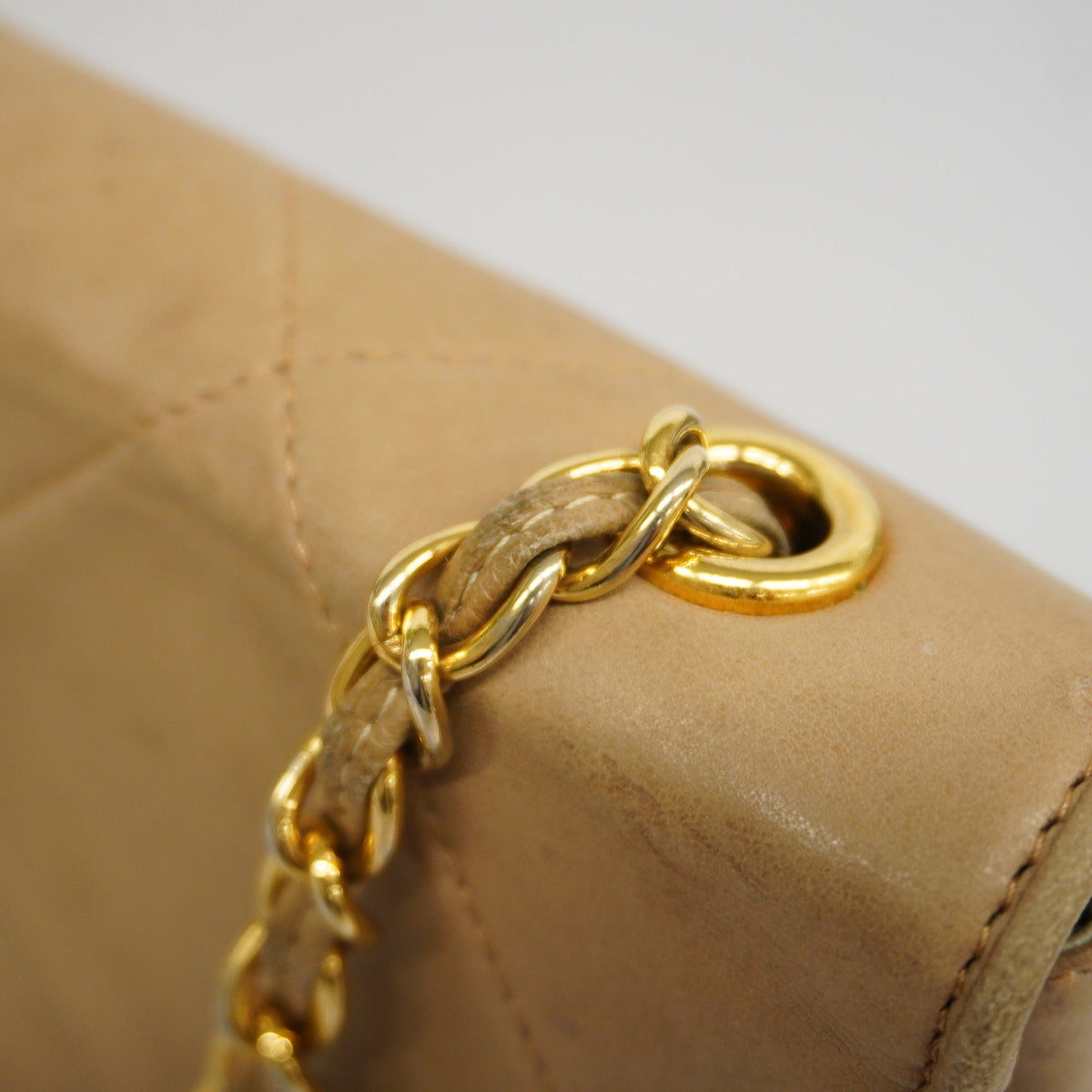 ChanelAuth  Matelasse Single Chain Women's Leather Shoulder Bag Beige