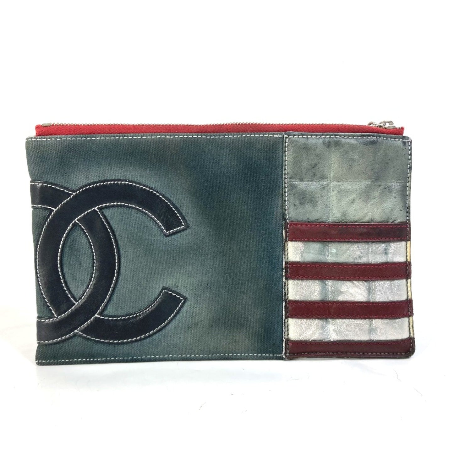 Chanel Hand Bag Chain Shoulder Bag Accessory pouch Navy Red x Silver