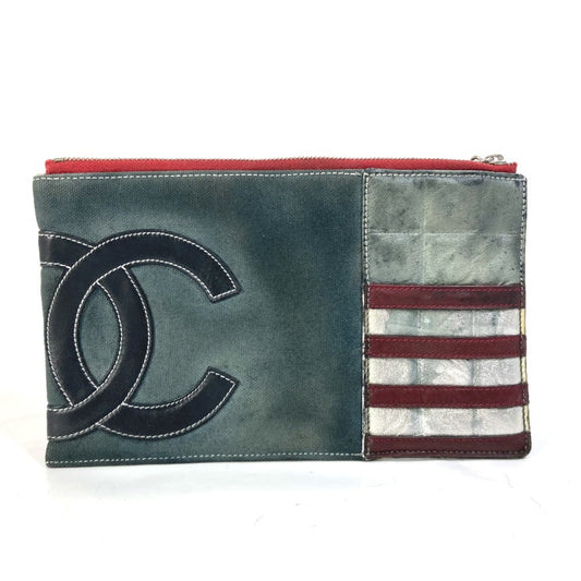 Chanel Hand Bag Chain Shoulder Bag Accessory pouch Navy Red x Silver