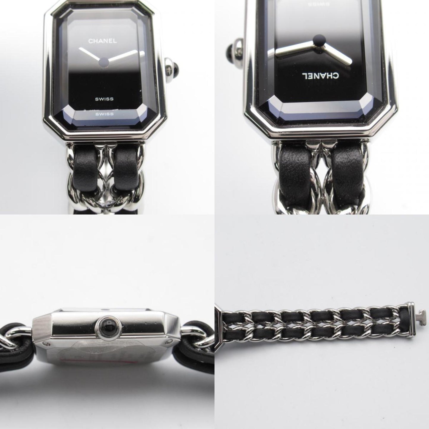 CHANEL Premiere L Watch Stainless Steel Leather Strap Women's Black H0451
