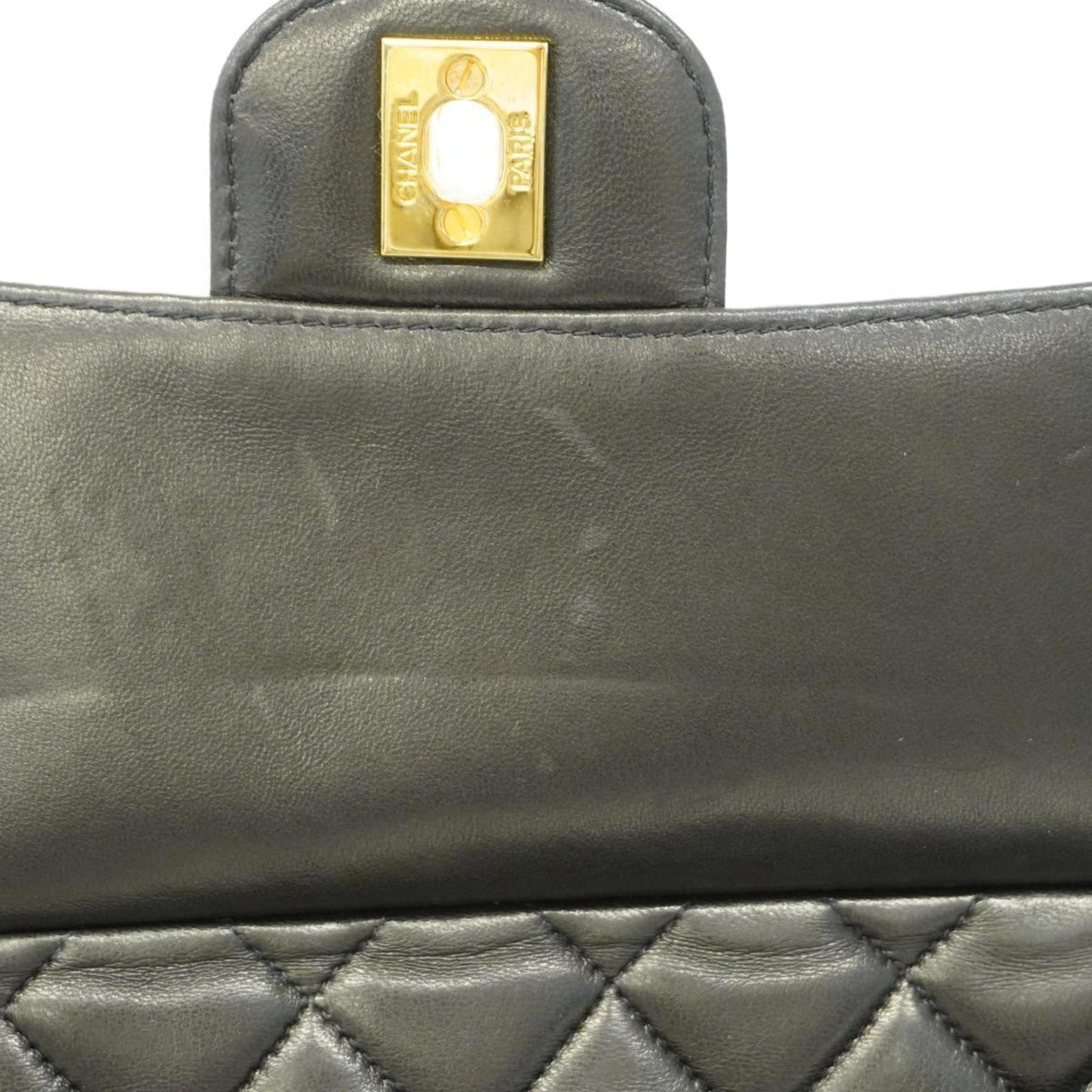 Chanel Shoulder Bag with Matelasse Chain Lambskin Black Women's