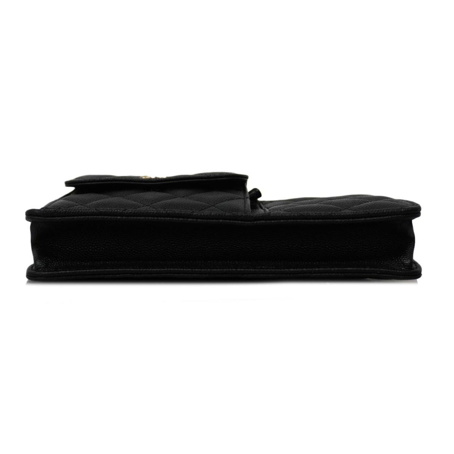 Chanel Shoulder Wallet Matelasse Chain Caviar Skin Black Champagne Women's