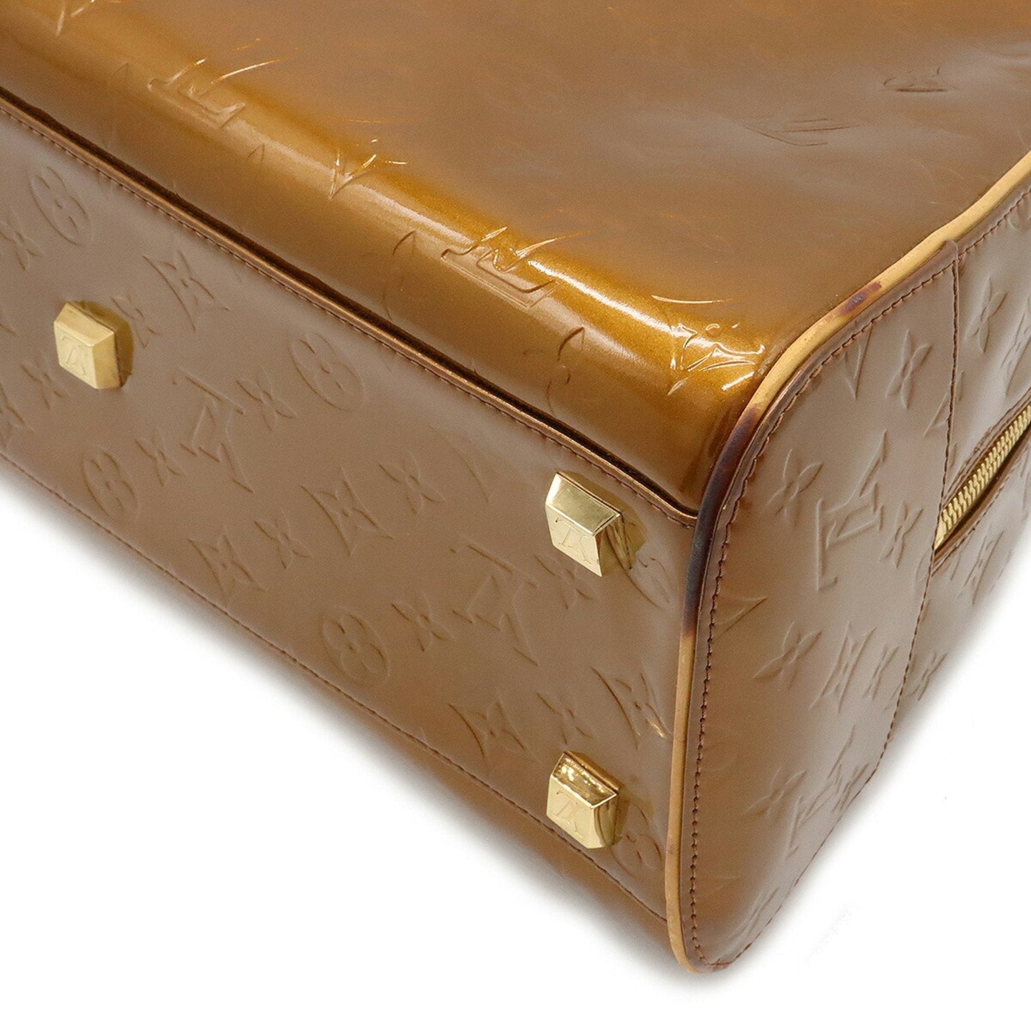 LOUIS VUITTON Monogram Vernis Tompkins Square Handbag Boston Bag Enamel Calf Bronze M91103