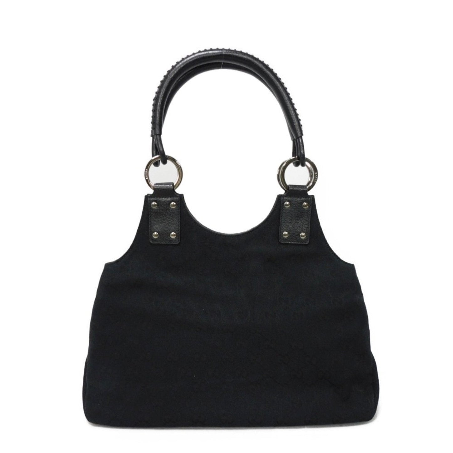 Gucci Black Gg Canvas Leather Handbag Tote Bag