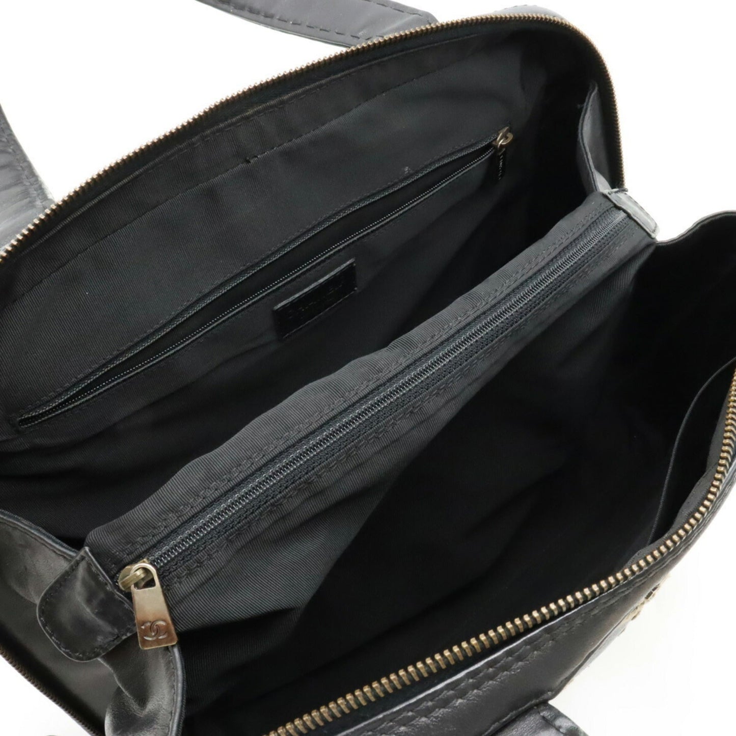 Chanel Wild Stitch Coco Mark Tote Bag HandBag Leather Black A14693