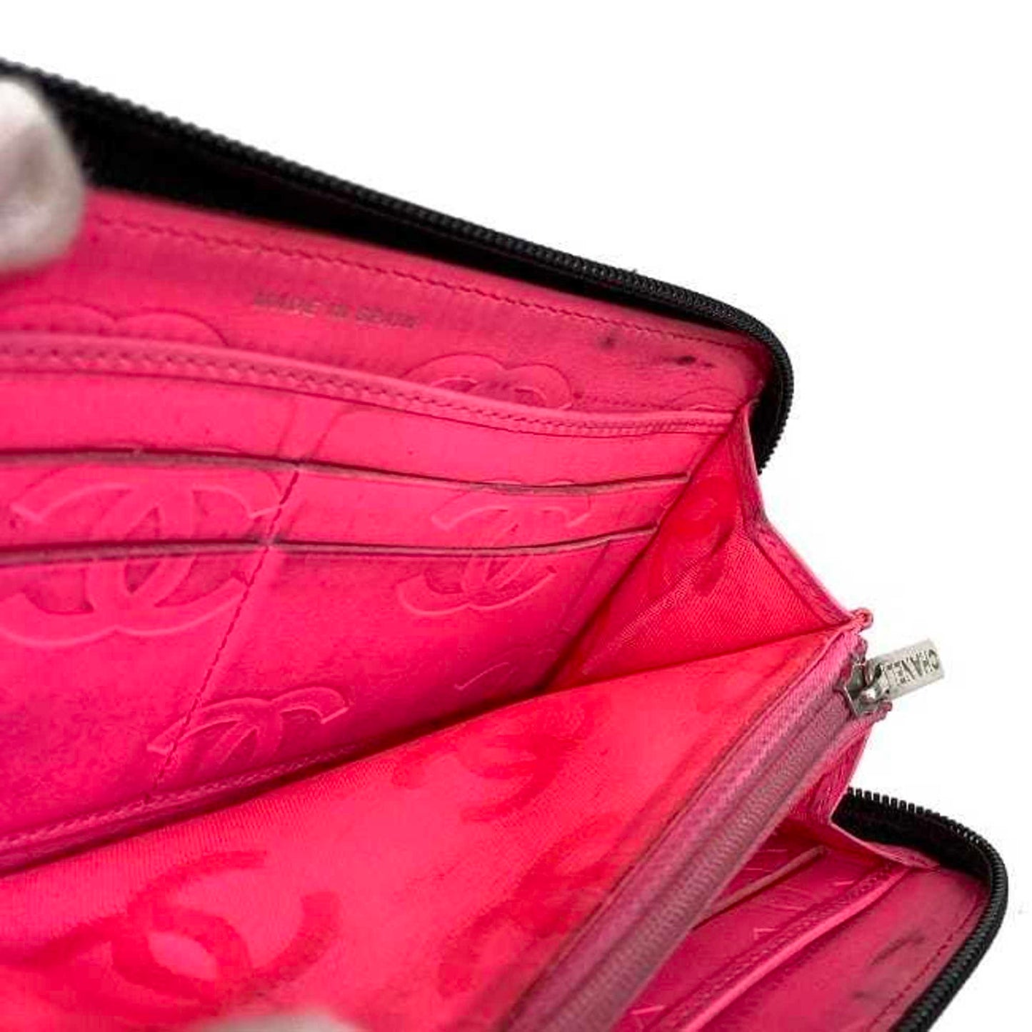 CHANEL Round Long Wallet Black Pink Silver Cambon A50078 Cocomark Leather Lambskin 16th  Purse Women's