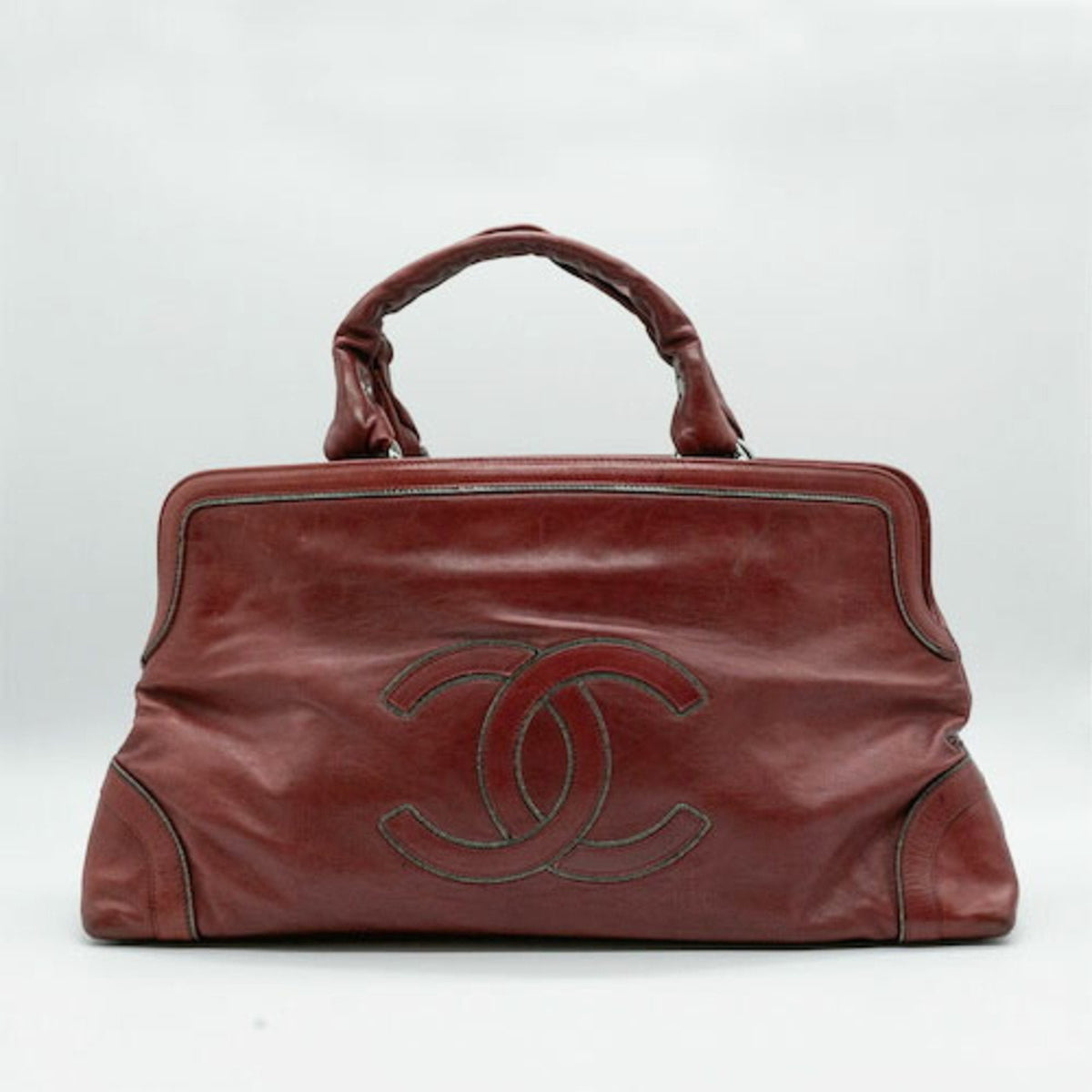 CHANEL Handbag Coco Mark Leather Red Silver P13004 PD5