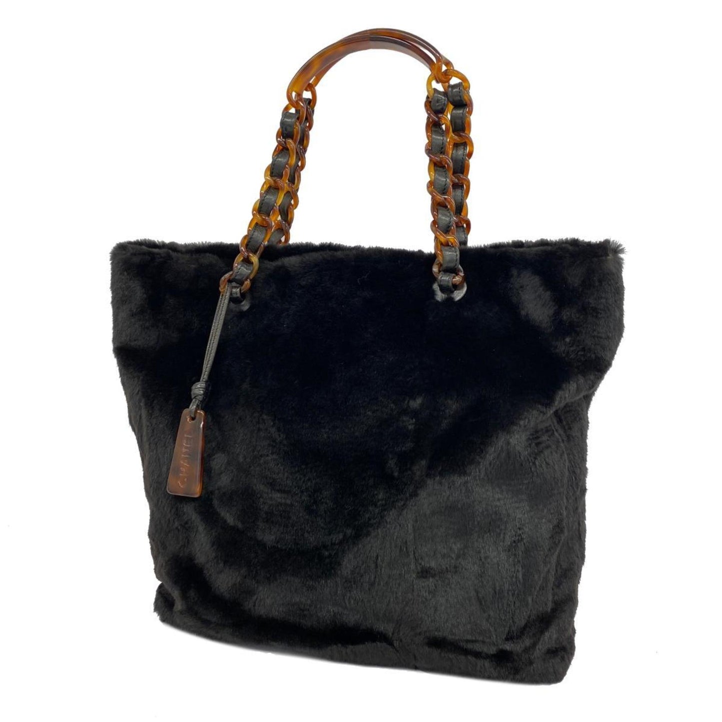 Chanel Tote Bag Lapin Fur Black Women's