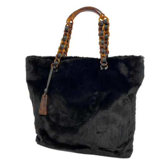 Chanel Tote Bag Lapin Fur Black Women's