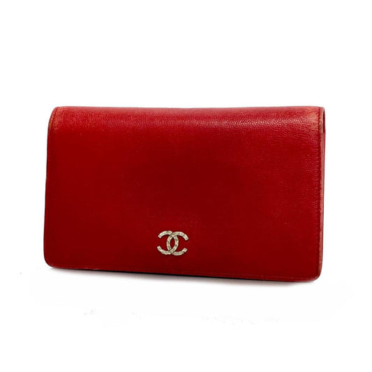 Chanel Long Wallet Caviar Skin Red Women's