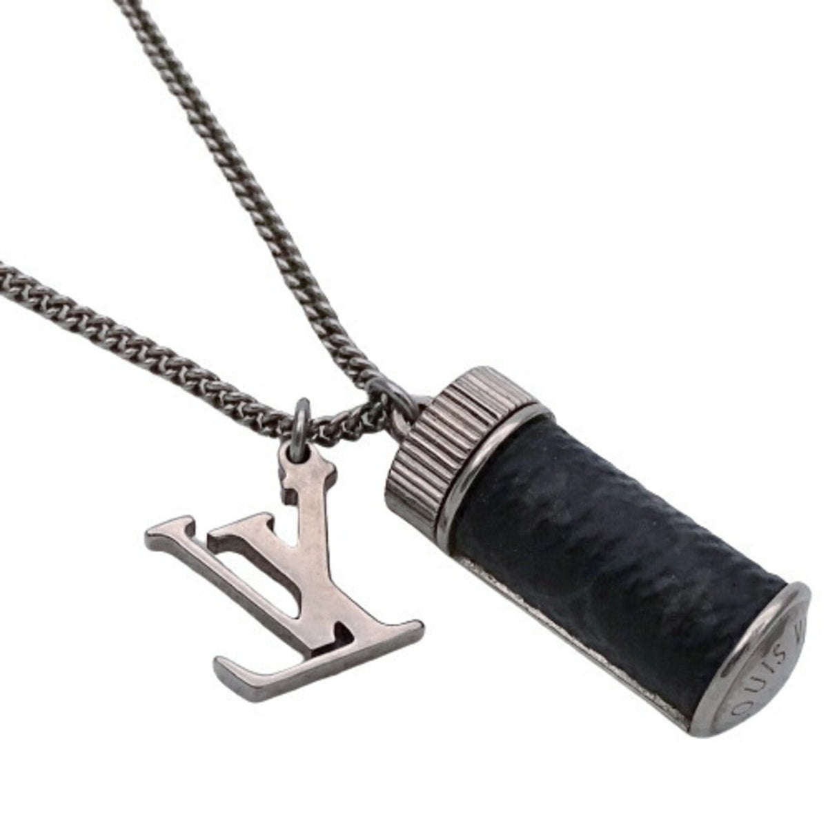 LOUIS VUITTON Necklace Monogram Eclipse Men's Collier Charms Black Silver M63641 Pendant