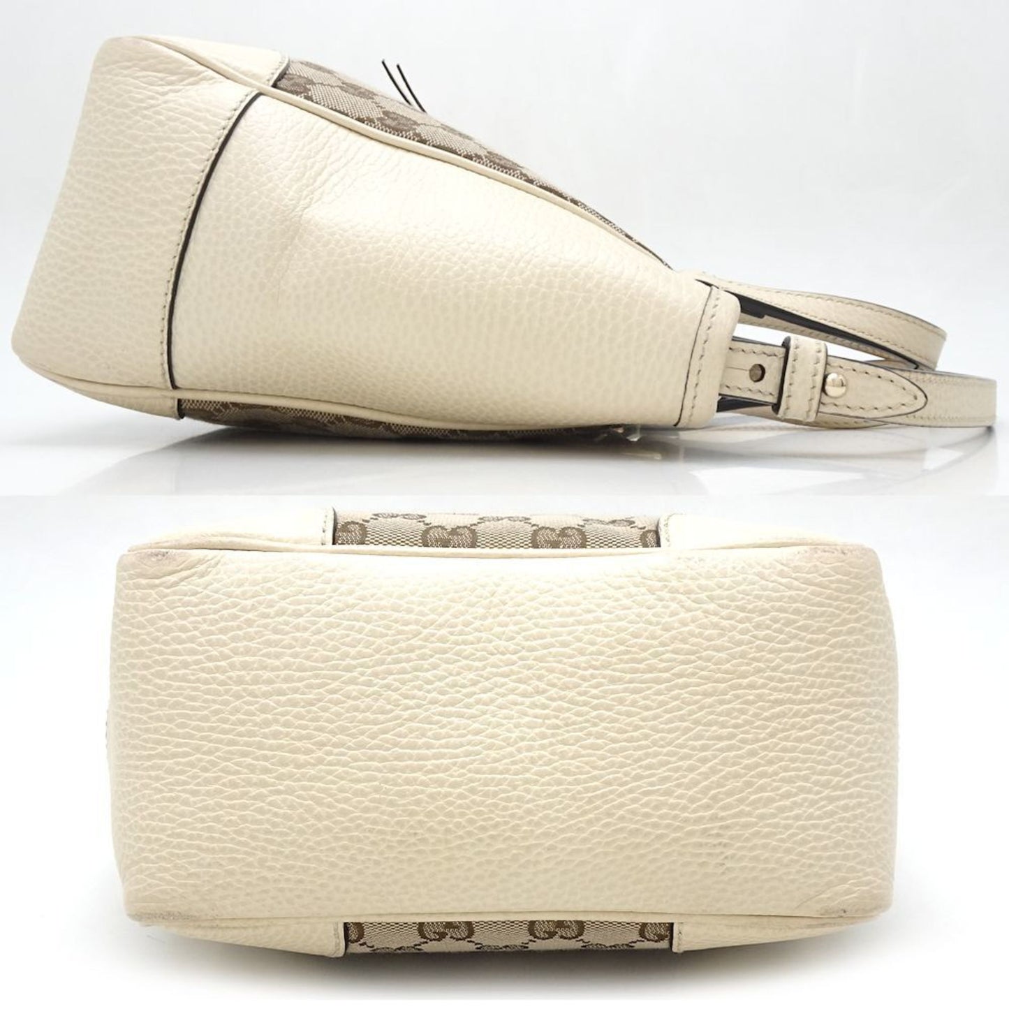 Gucci Beige Ivory Gg Canvas Leather Handbag