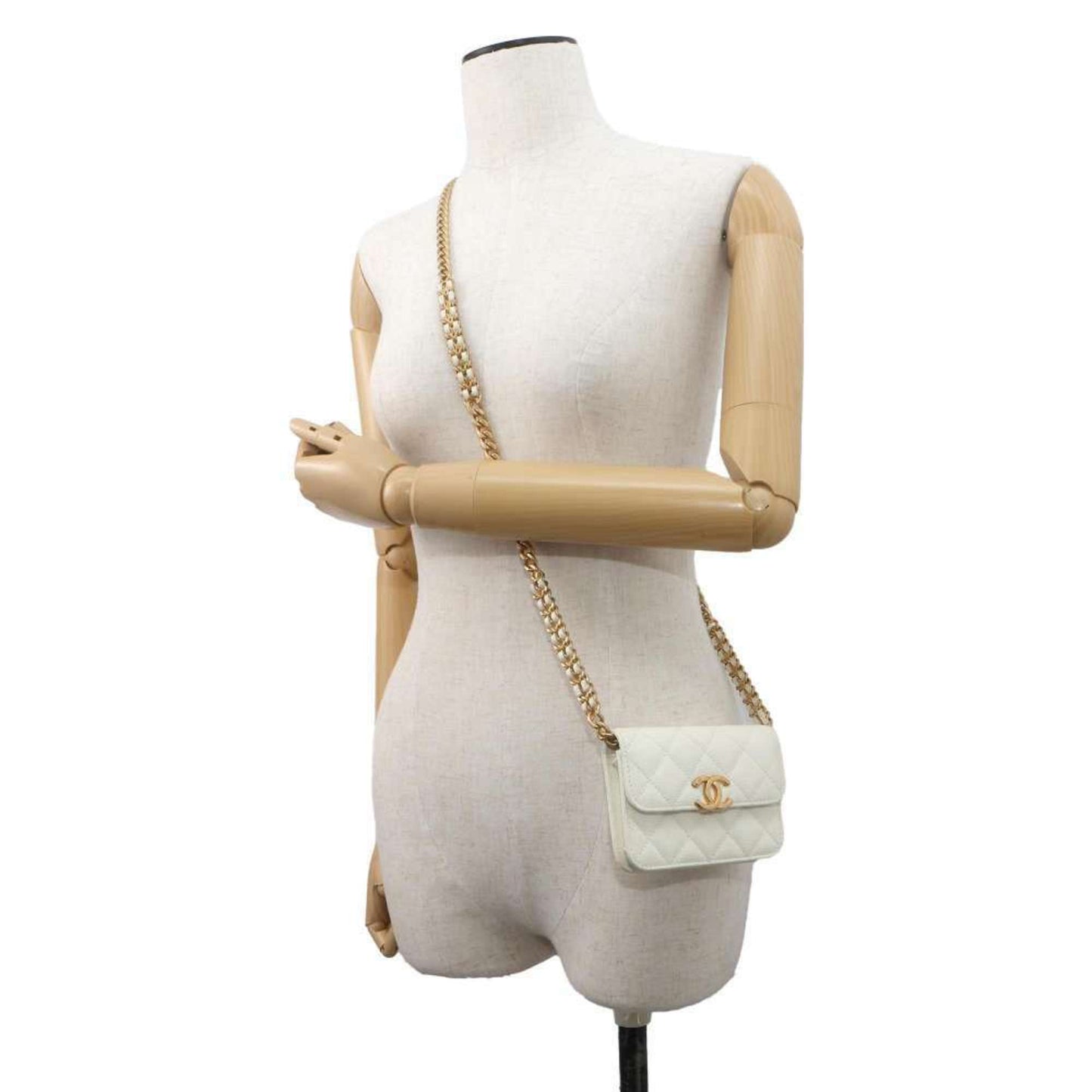 Chanel Chain Shoulder Bag Matelasse Coco Mark Caviar Skin AP2629 CHANEL Pochette White