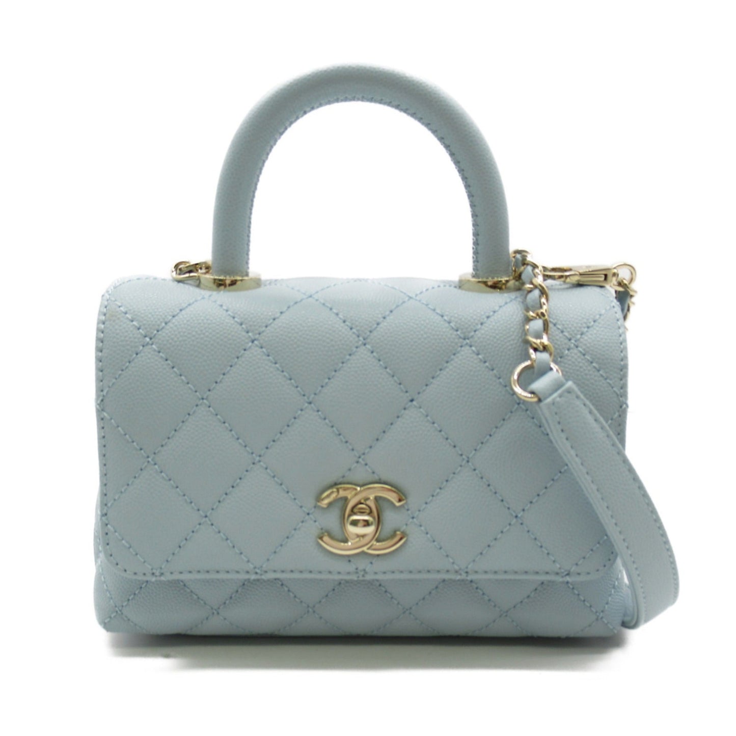 CHANEL Coco Handle Matelasse2wayShoulder Bag Blue Caviar Skin (Grained Calf) AS2215