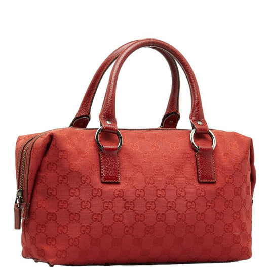 Gucci GG Canvas HandBag Boston Bag 113009 Red Leather Women's
