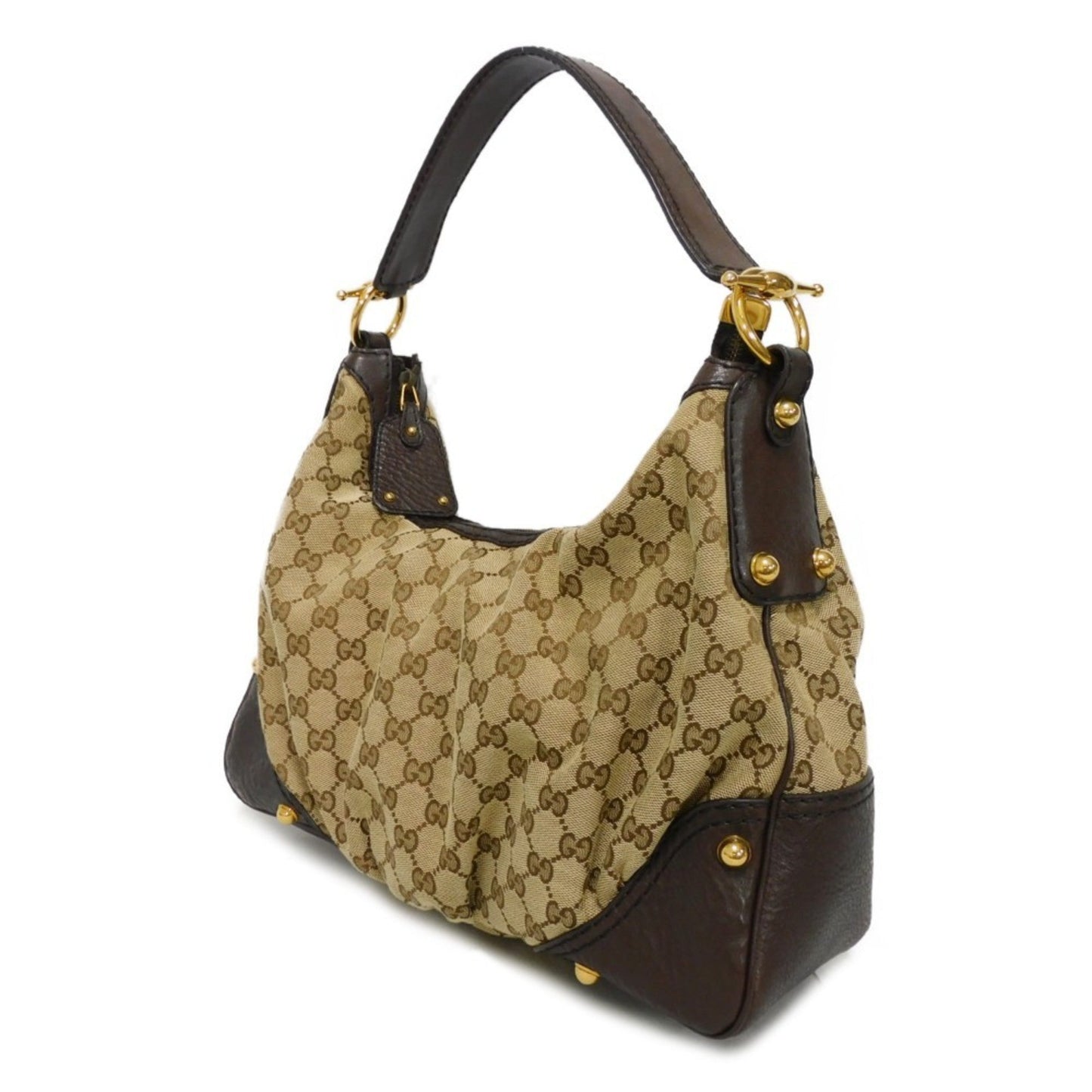 Gucci Beige Gg Canvas Leather Shoulder Bag