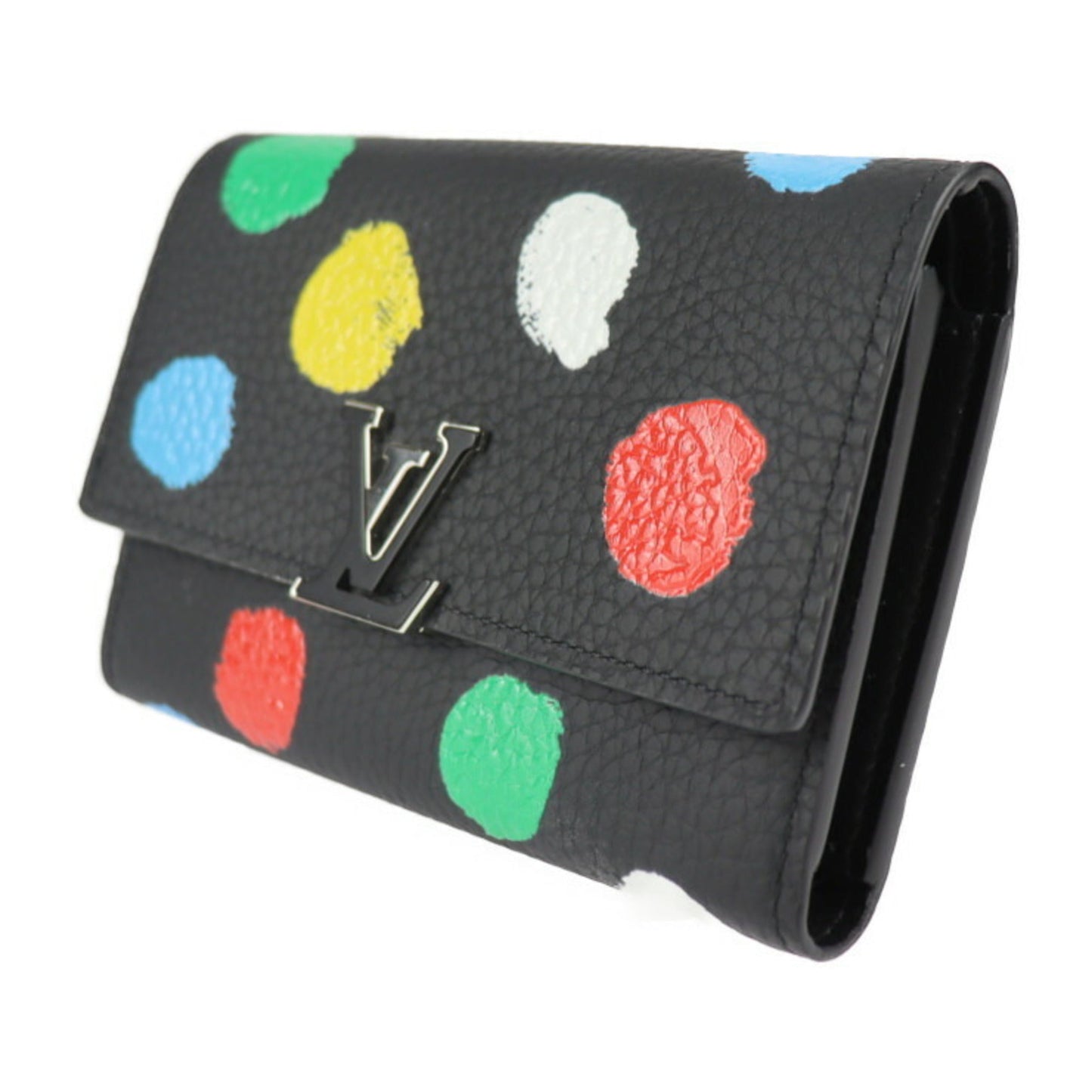 LOUIS VUITTON Portefeuille Capucines LV x YK Yayoi Kusama Collaboration Trifold Wallet M81963 Taurillon Leather Black Multicolor Silver Hardware 2023 Collection Vuitton