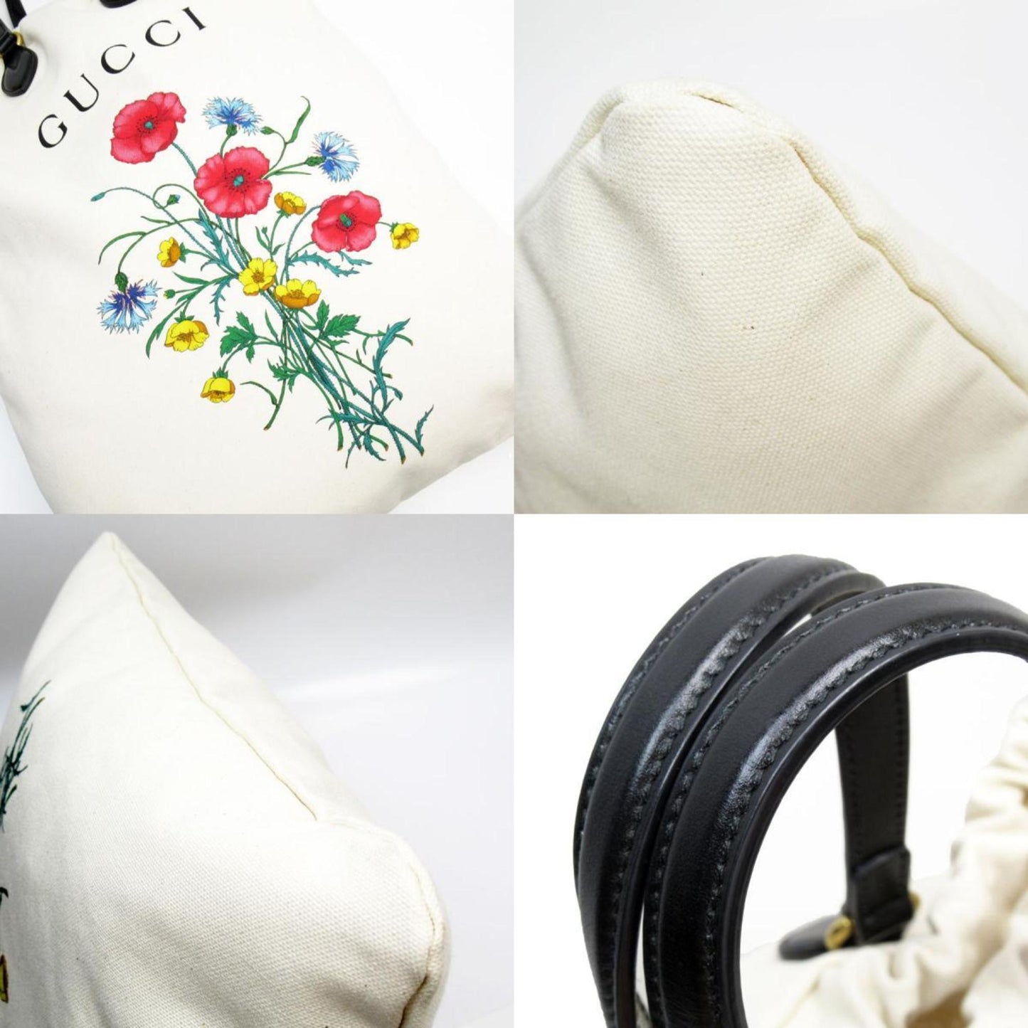 Gucci Black Ivory Canvas Leather Handbag Shoulder Bag Tote Bag