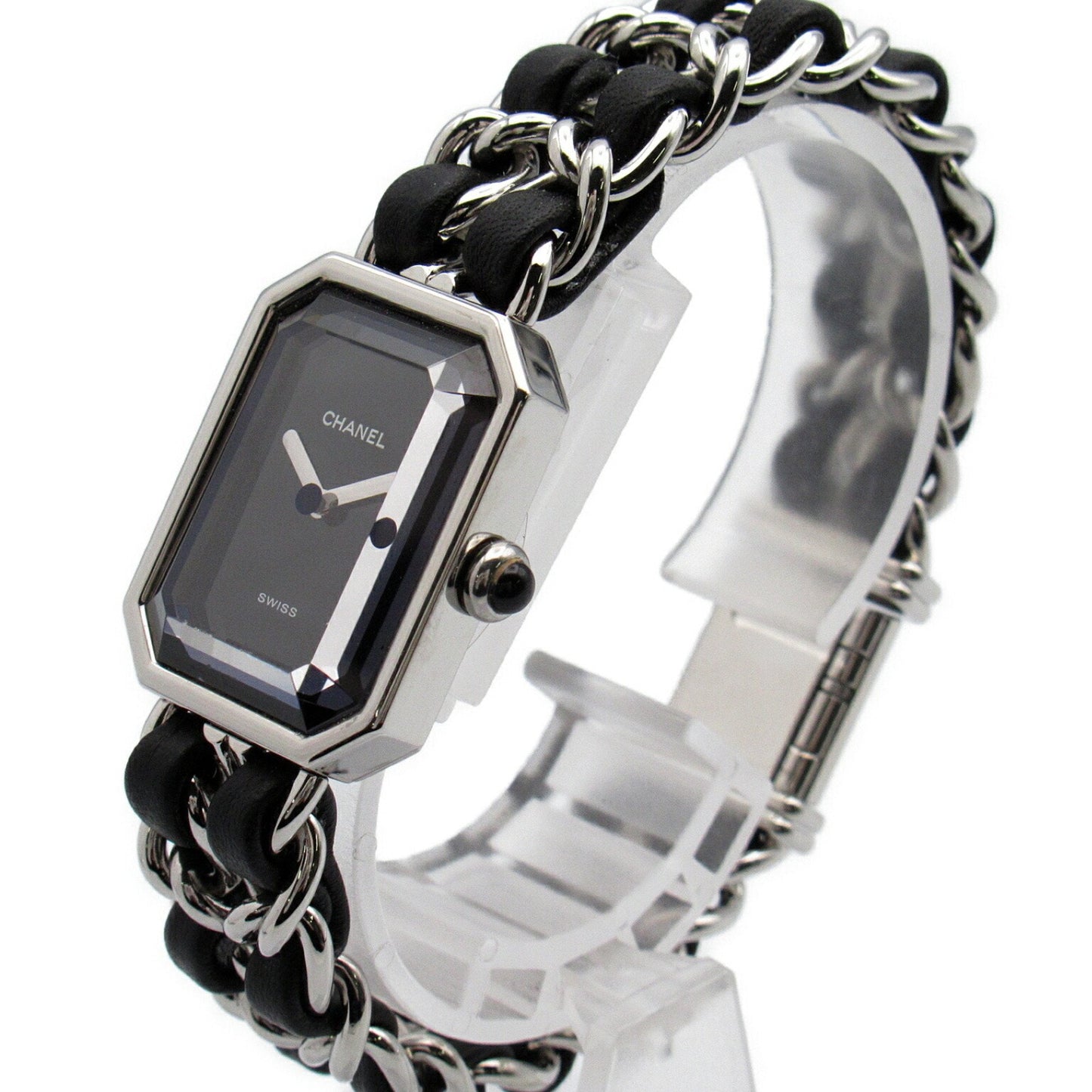 CHANEL Premiere L Watch Stainless Steel Leather Strap Women's Black H0451