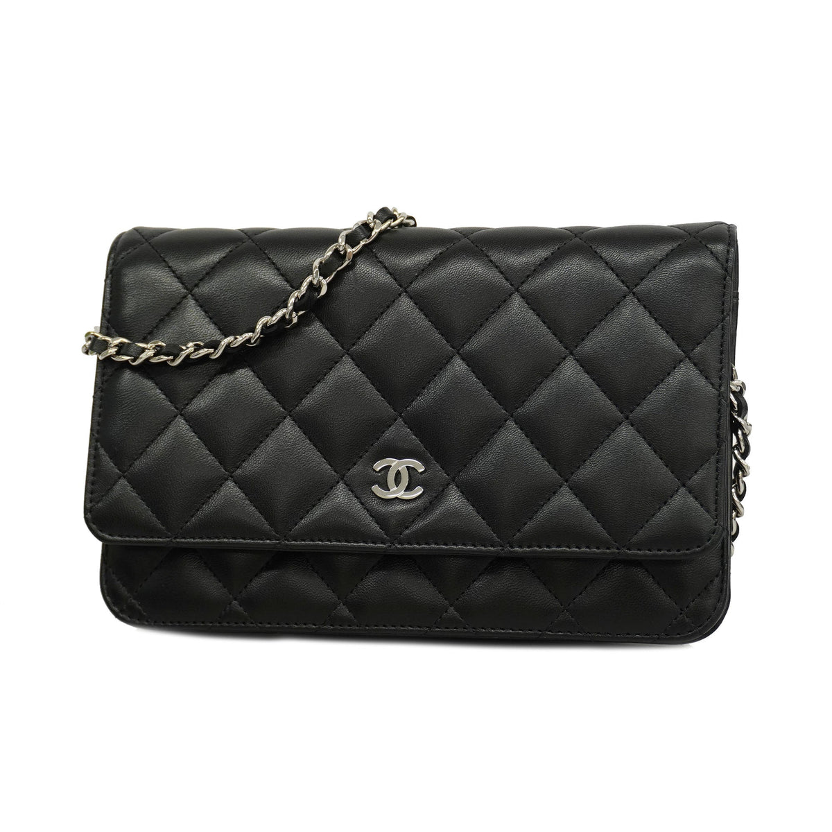 ChanelAuth  Matelasse Chain Shoulder Gold Hardware Women's Lambskin Black